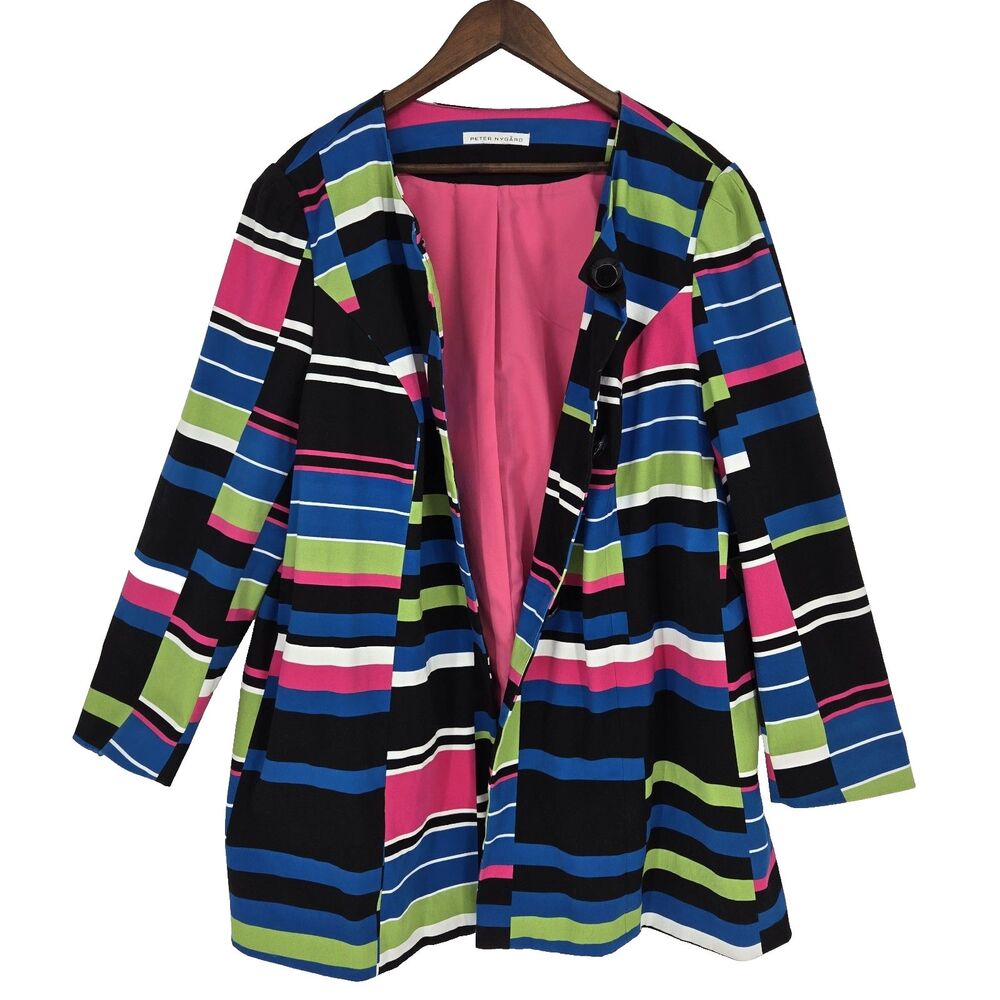Peter Nygard Long Line Jacket Boxy Retro Mod Artsy